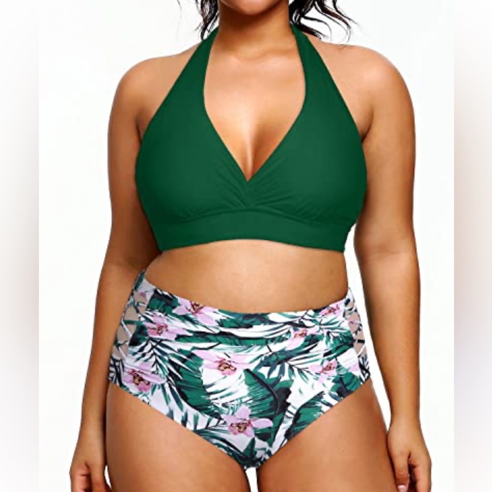 Women’s swimwear Padded Green Bathing Suit Bikini Swimsuit NWT Plus Size 16W